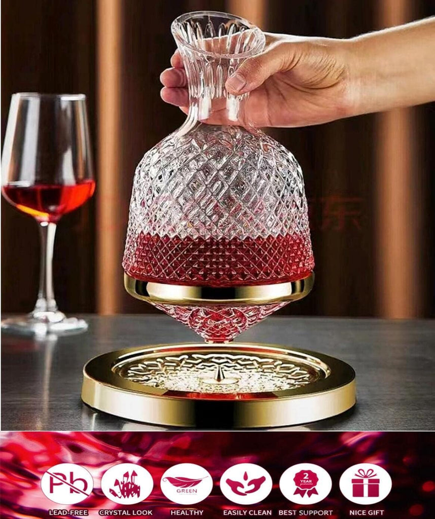 Crystal Wine Decanter Set, Spinning Red Wine Aerator Carafes Glass,1.5L
