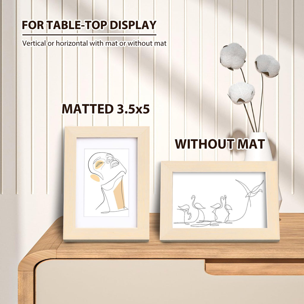 4x6 Frame White Oak, Solid Wood 4 x 6 Picture Frame with Acrylic Plexiglass for 3.5x5 with Mat, Tabletop and Wall