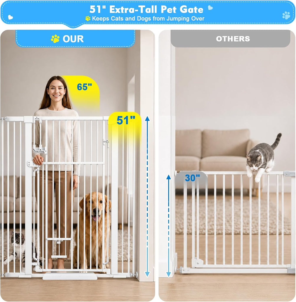 51" Extra Tall Pet Gate with Cat Door, 32-51" Wide Cat Gate for Doorways