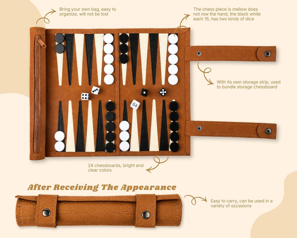Travel Backgammon Set, Roll Up Backgammon Game Set, 12.6 X 10