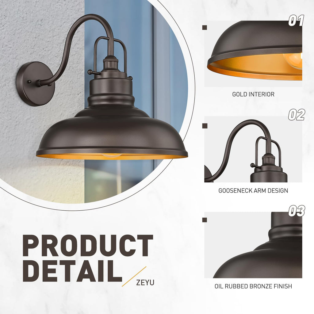 2 Pack Barn Lights Outdoor, Outdoor Wall Sconces for Porch Patio, 18" Farmhouse barn Lights in Oil Rubbed Bronze