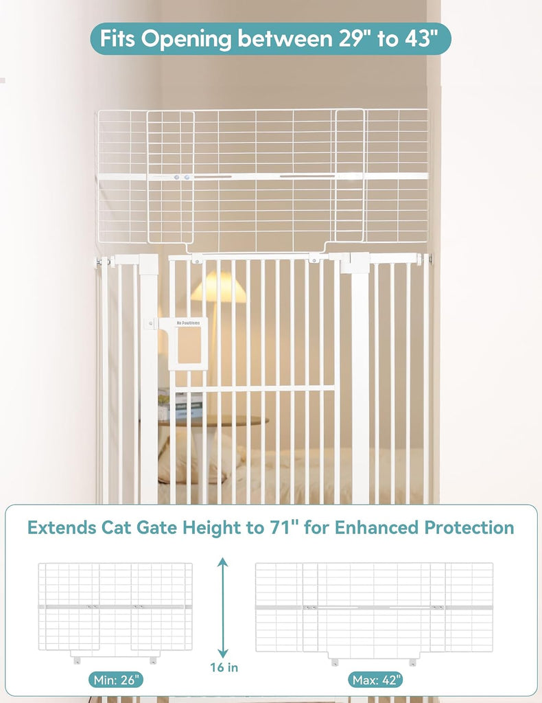 71" Extra Tall Pet Gate, 29"-43" Wide Pressure Mounted, White