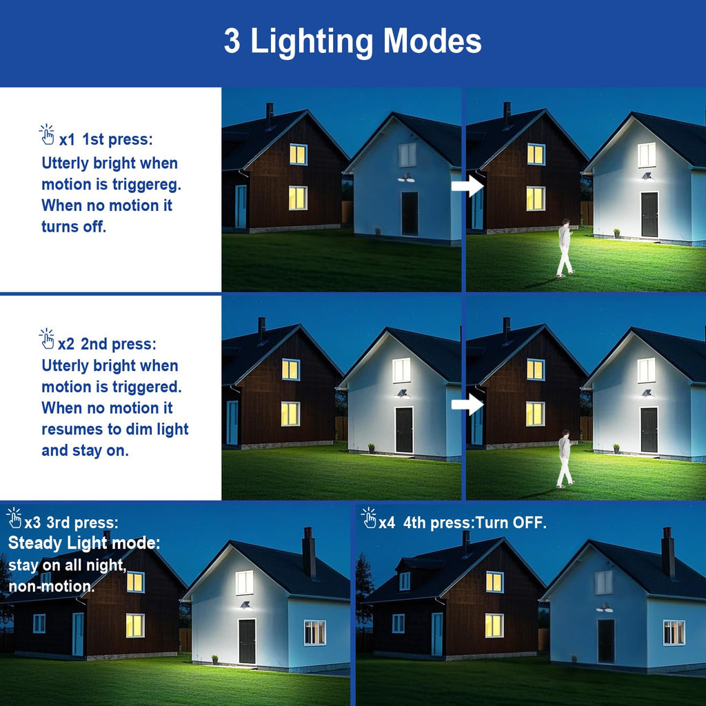 Motion Solar Lights Outdoor, Solar Floodlight, Stay On or Motion Sensor Mode, Dusk to Dawn Security Light, Landscape