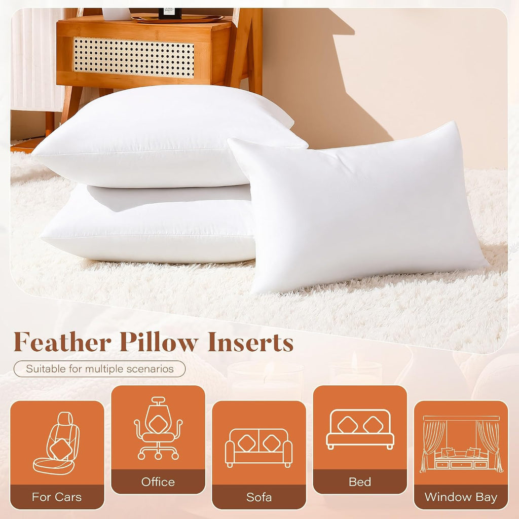 22x22 Feather Down Pillow Inserts, 100% Cotton Cover - Set of 2