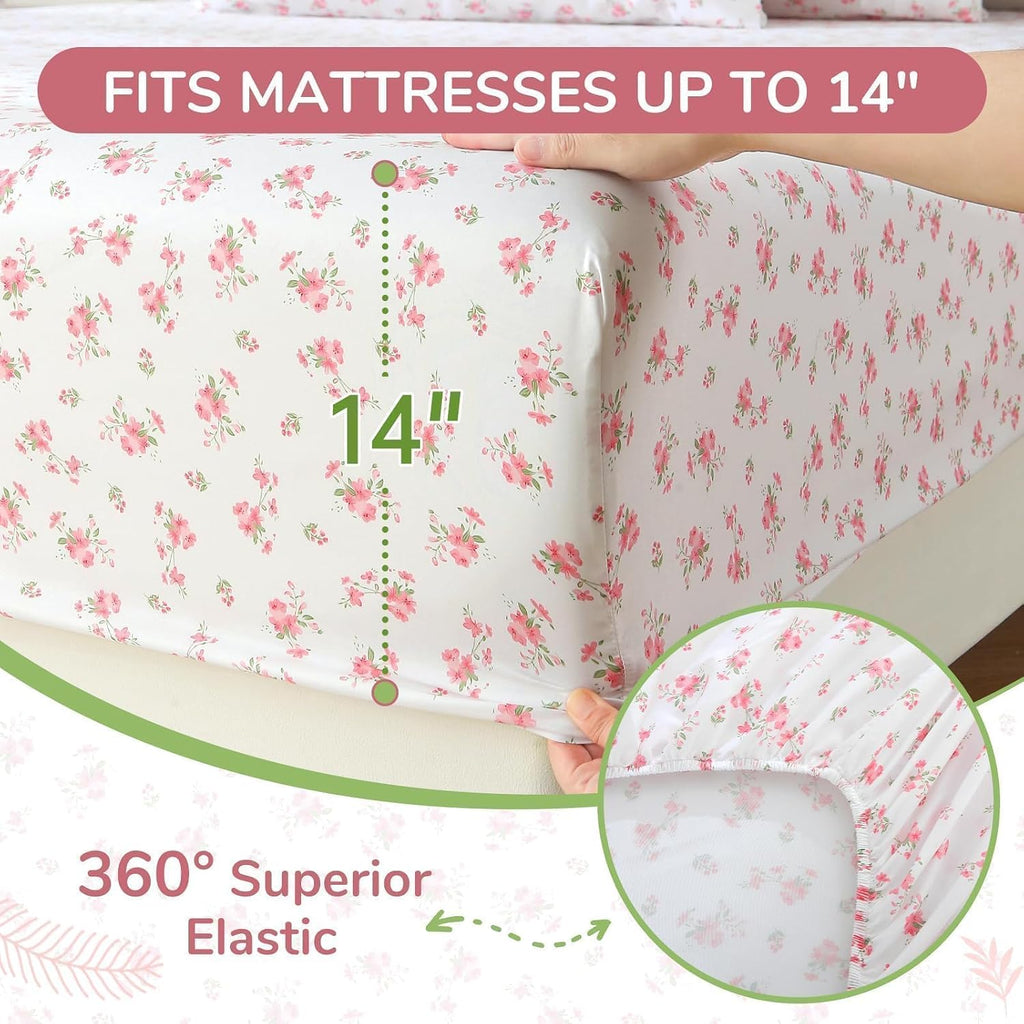 Queen 4 Piece Sheet Set, Soft Breathable Bed Sheet Set for Bedroom with Deep Pocket Up to 16", Wrinkle-Free & Cooling