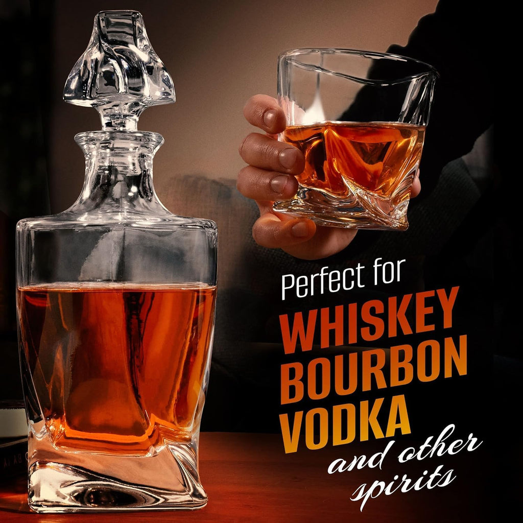 Whiskey Decanter Set for Men with 4 Drinking Glasses for Cognac, Bourbon, Rum, Scotch, Liquor Decanter Sets House