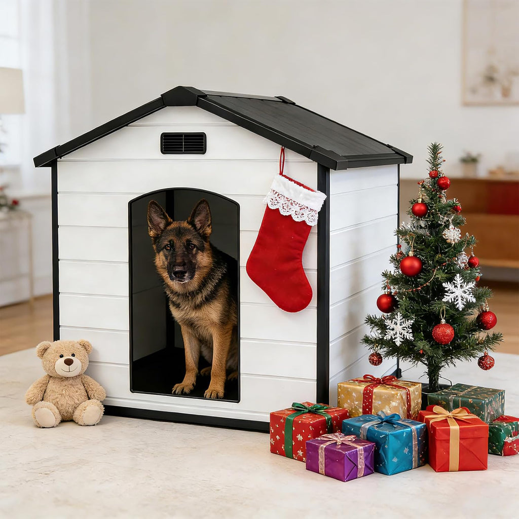 Weather‐Resistant PP Plastic Outdoor Dog House for Large Dogs