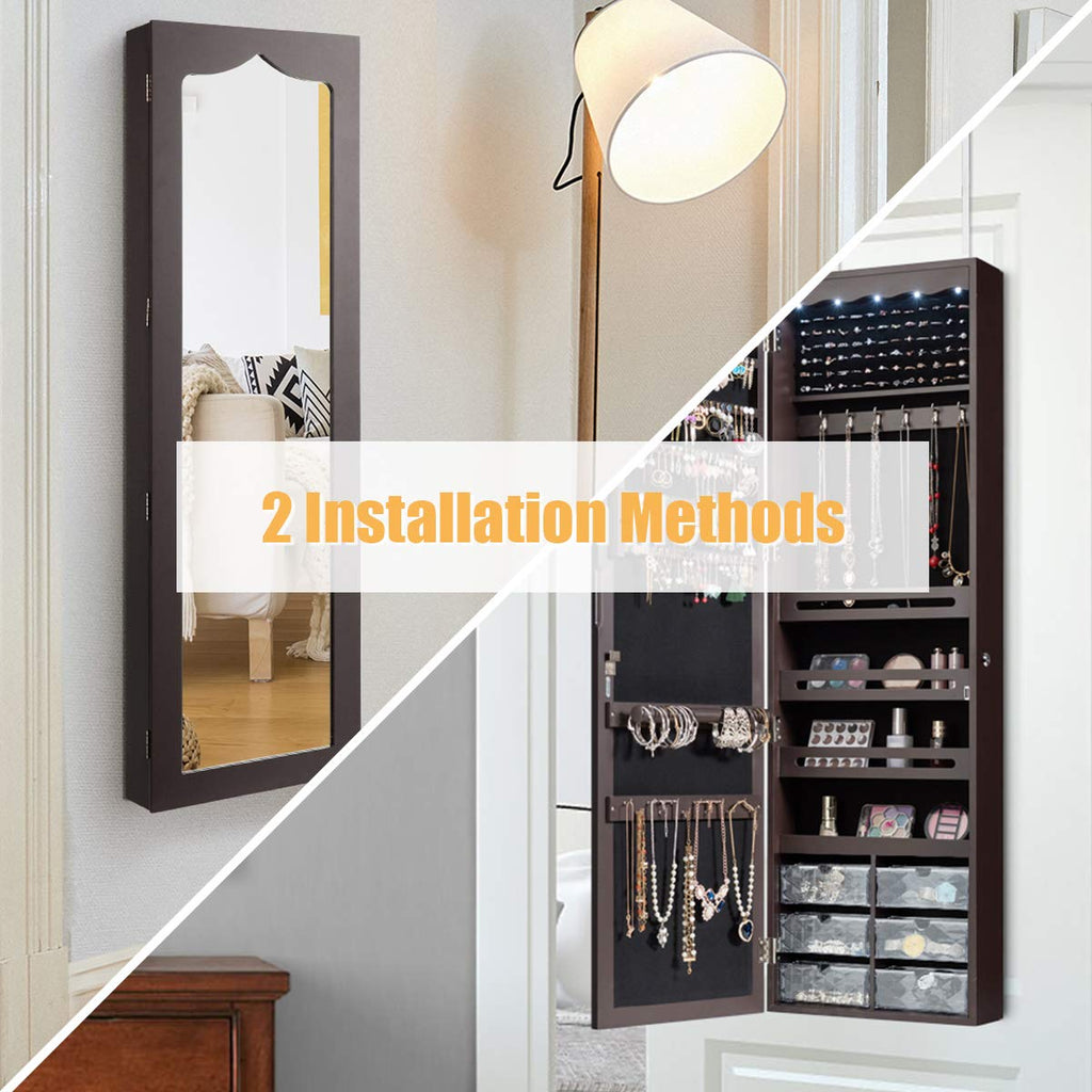 5 LEDs Jewelry Armoire Wall or Door Mounted, Full Length Mirror