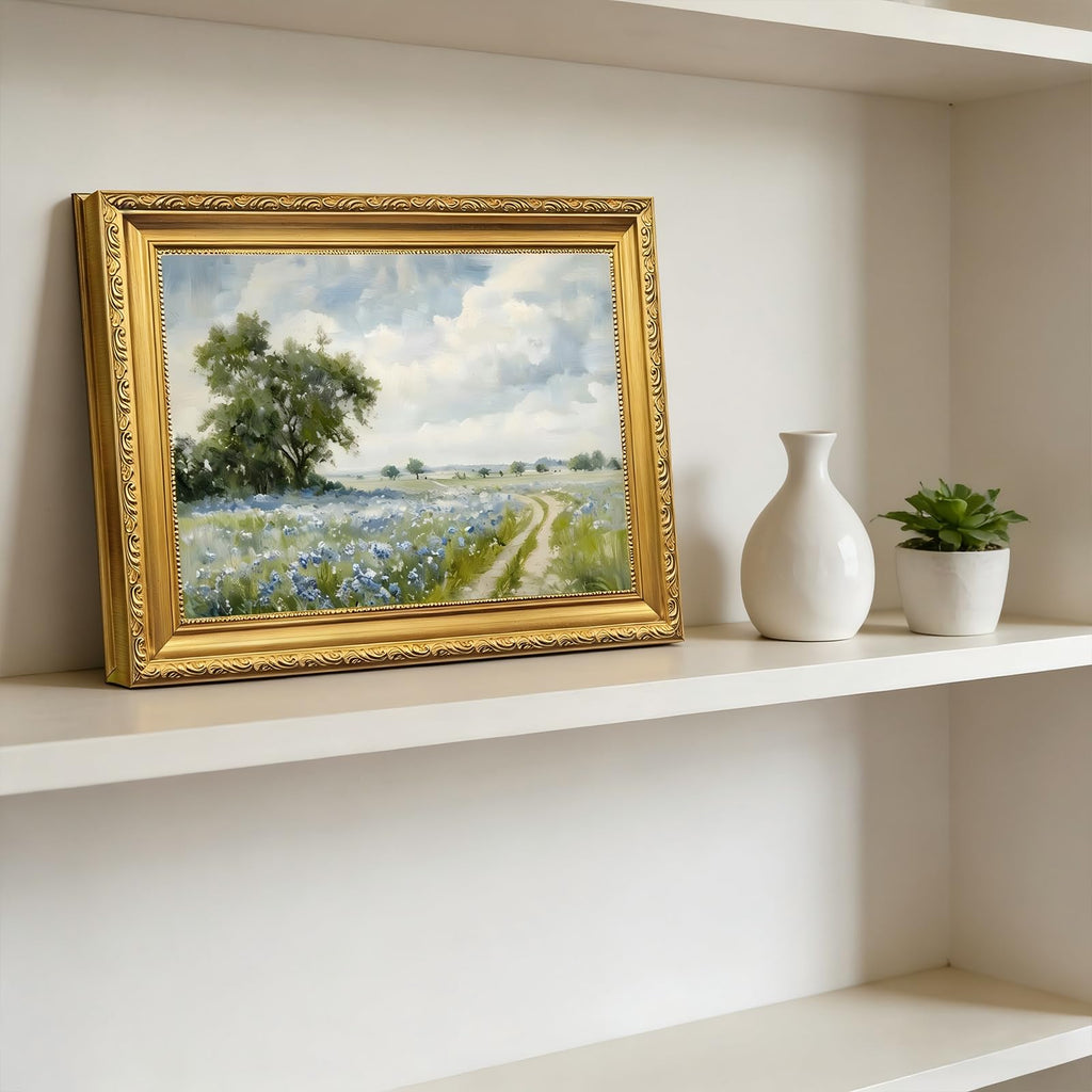 Gold Framed Canvas Wall Art Country Landscape Wildflower Field Wall Decor Paintings Rustic Nature Pictures Prints