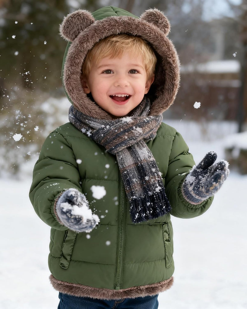 Toddler Boys Puffer Jacket with Bear Ear Winter Coat