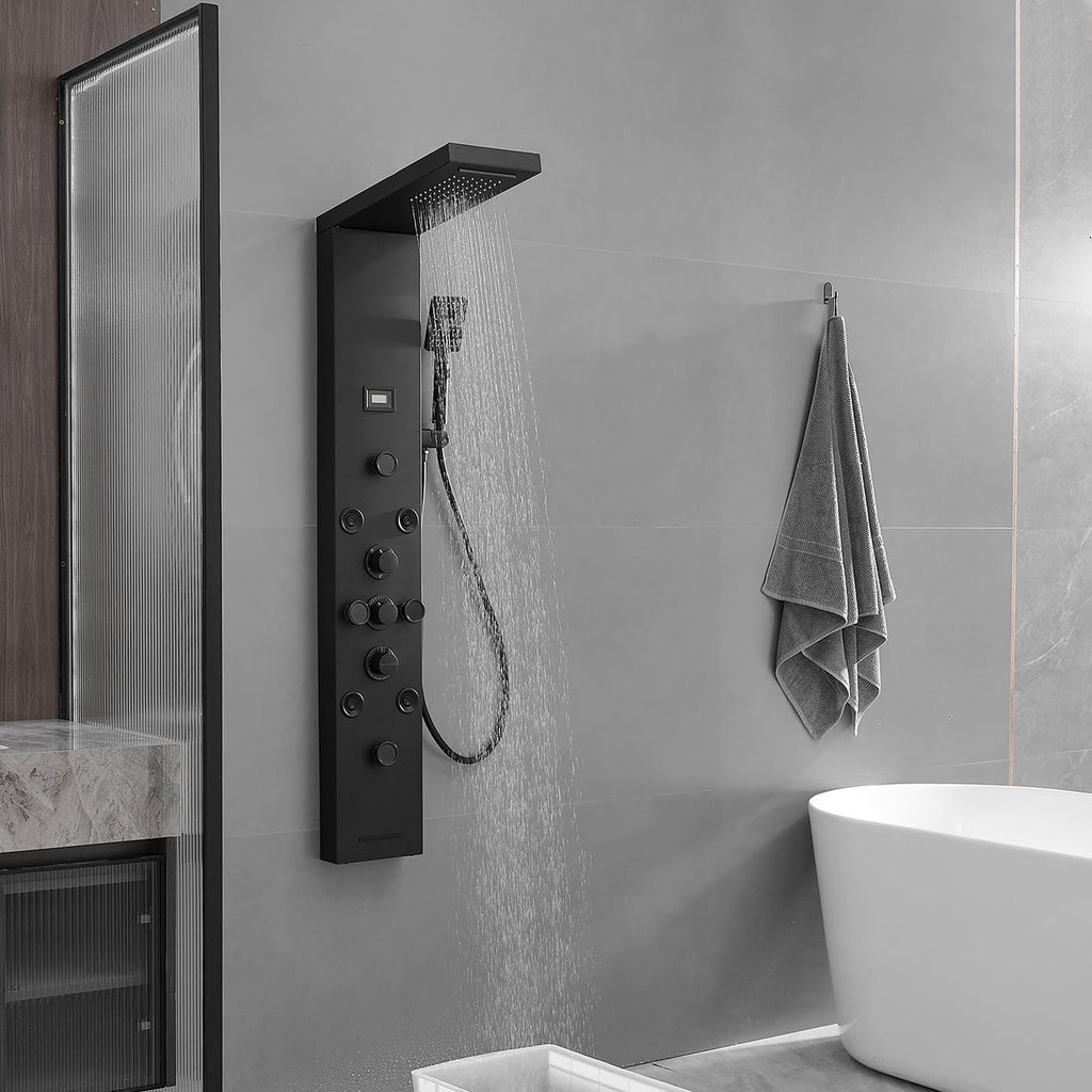 6 IN 1 Shower Panel Tower System Matte Black Stainless Steel