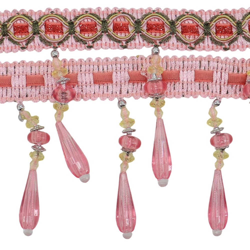 Teardrop Beaded Fringe Trim Decorative Crystal Tassel Border for Curtains, Tablecloths, Lampshades, Multi-Color - 3Yard