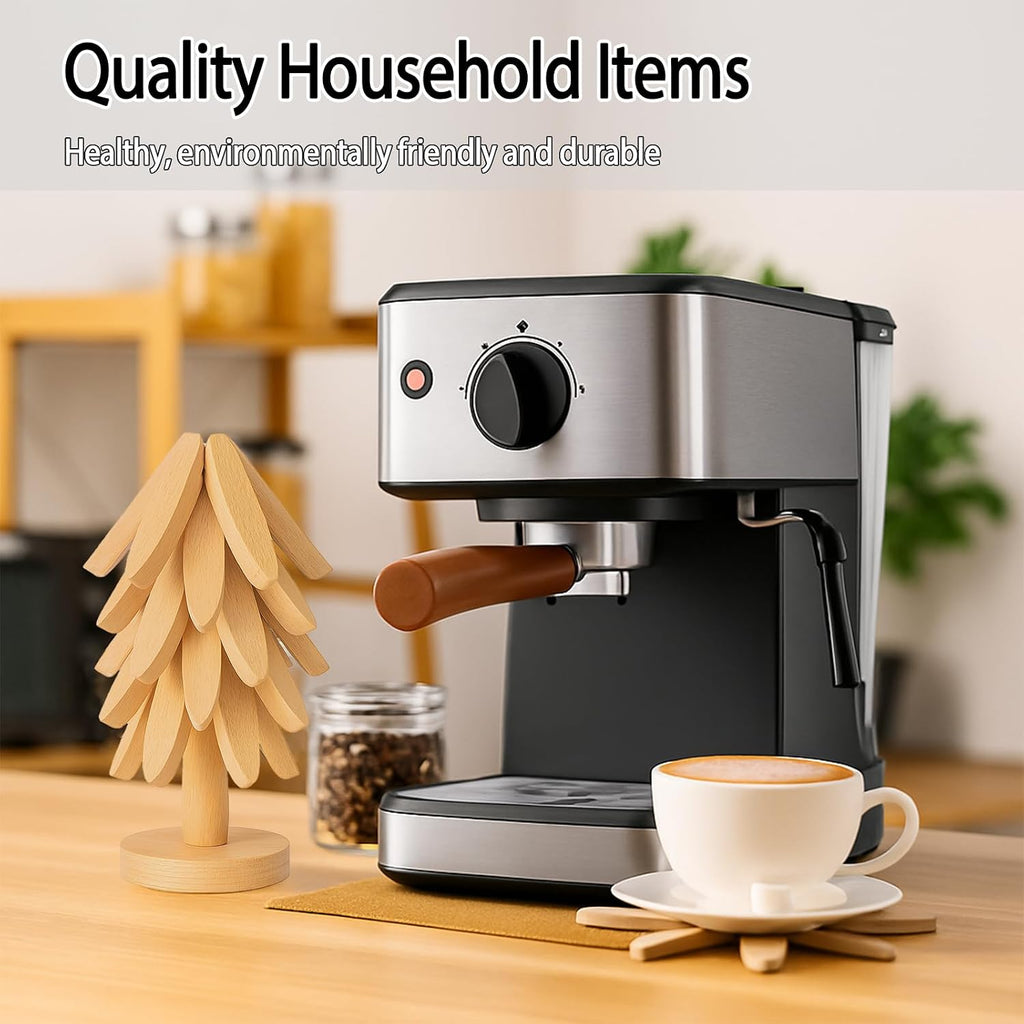 Natural Tree Trivet Set for Hot Dishes - Foldable Wooden Trivets for Hot Pots&Bowls, 5 Walnut Color Wood Heat - Set of 5