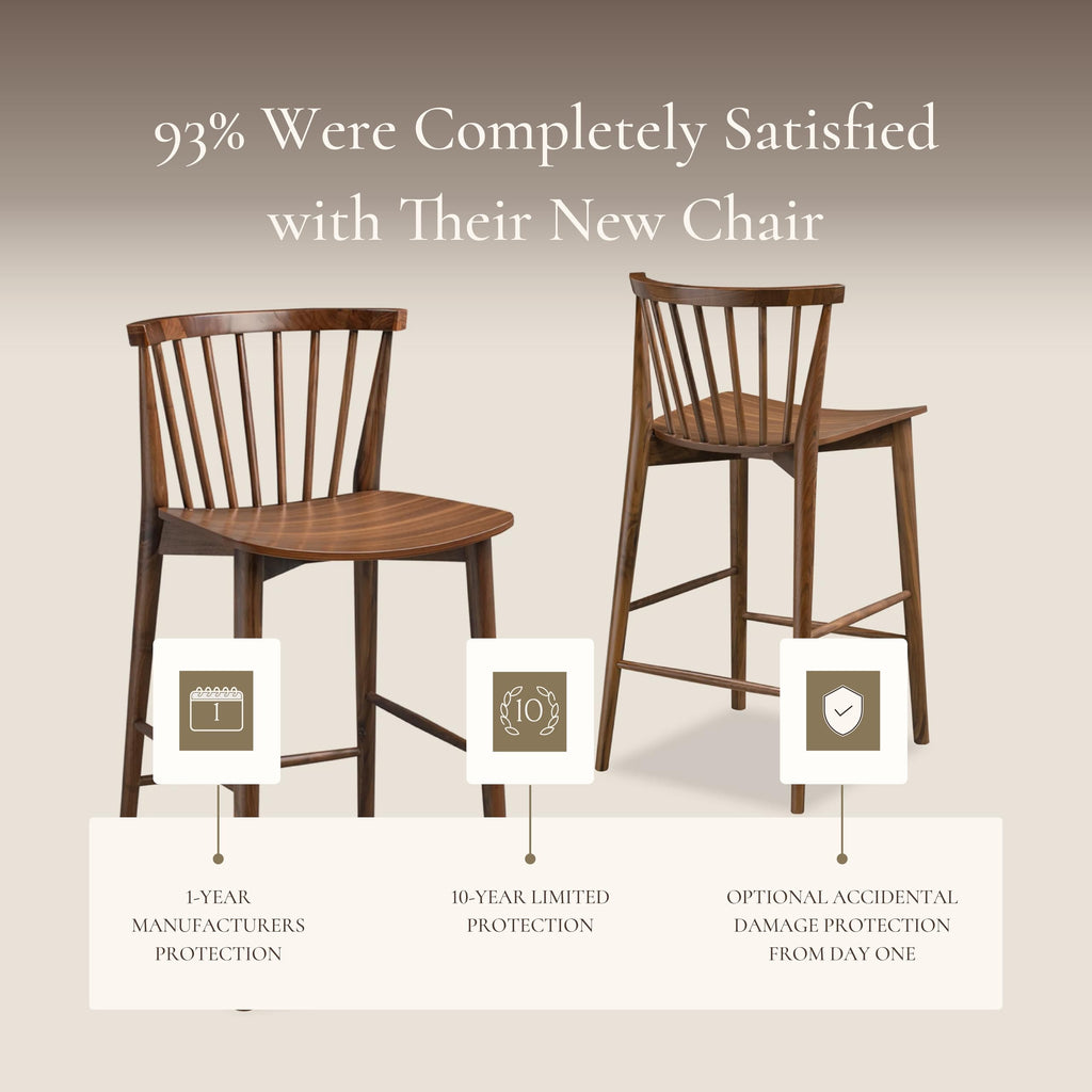 Ligna Counter Stool Walnut - Mid-Century Inspired Stool with Sculpted Spindle Back - Solid American Oak Frame and