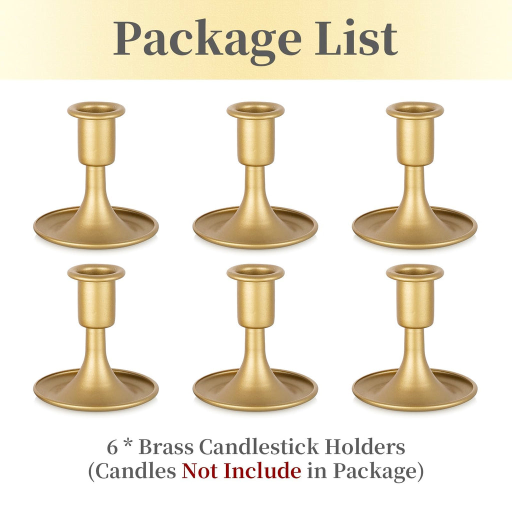 Gold Candlestick Holders: 6PCS Short Brass Candle Holders for Taper