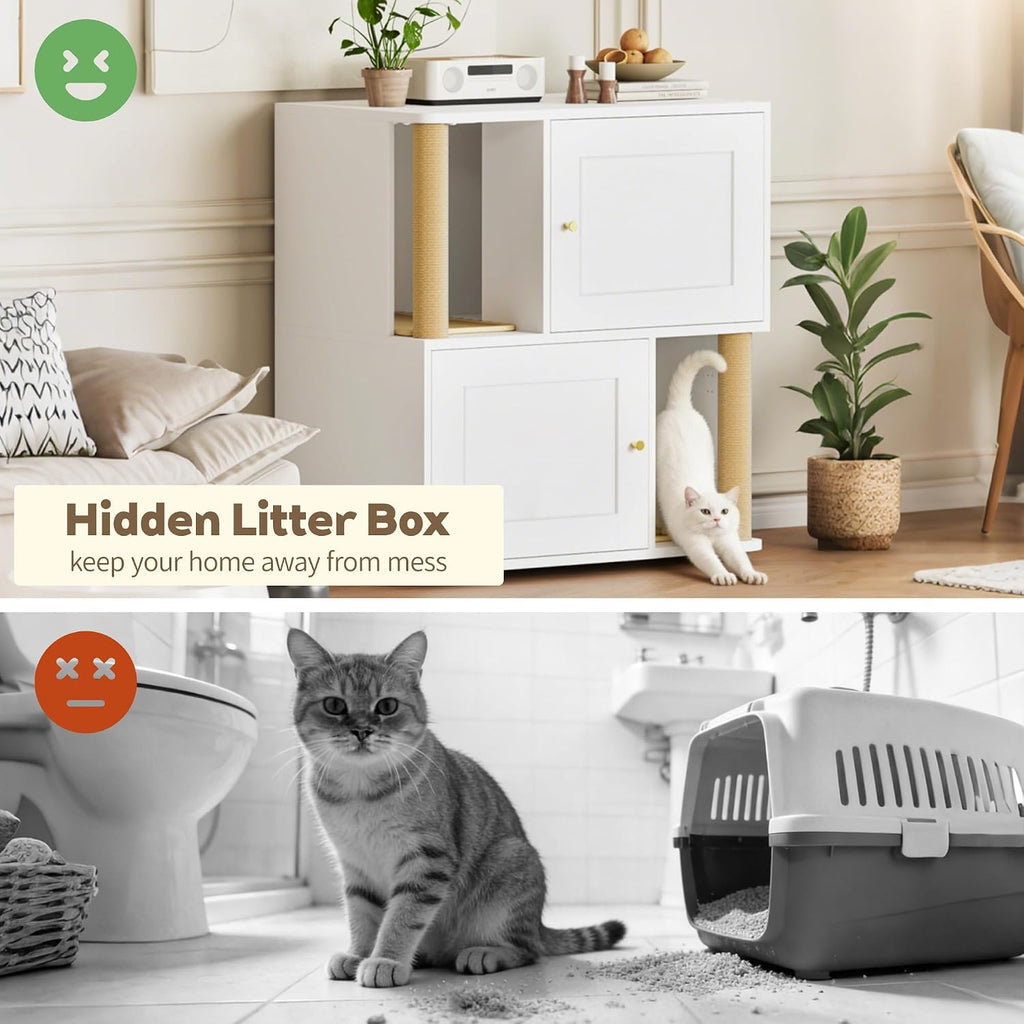 Double Cat Litter Box Enclosure, Litter Box Cabinet for 2 Cats, Hidden Cat Litter Box Furniture, Dog-Proof Litter Box