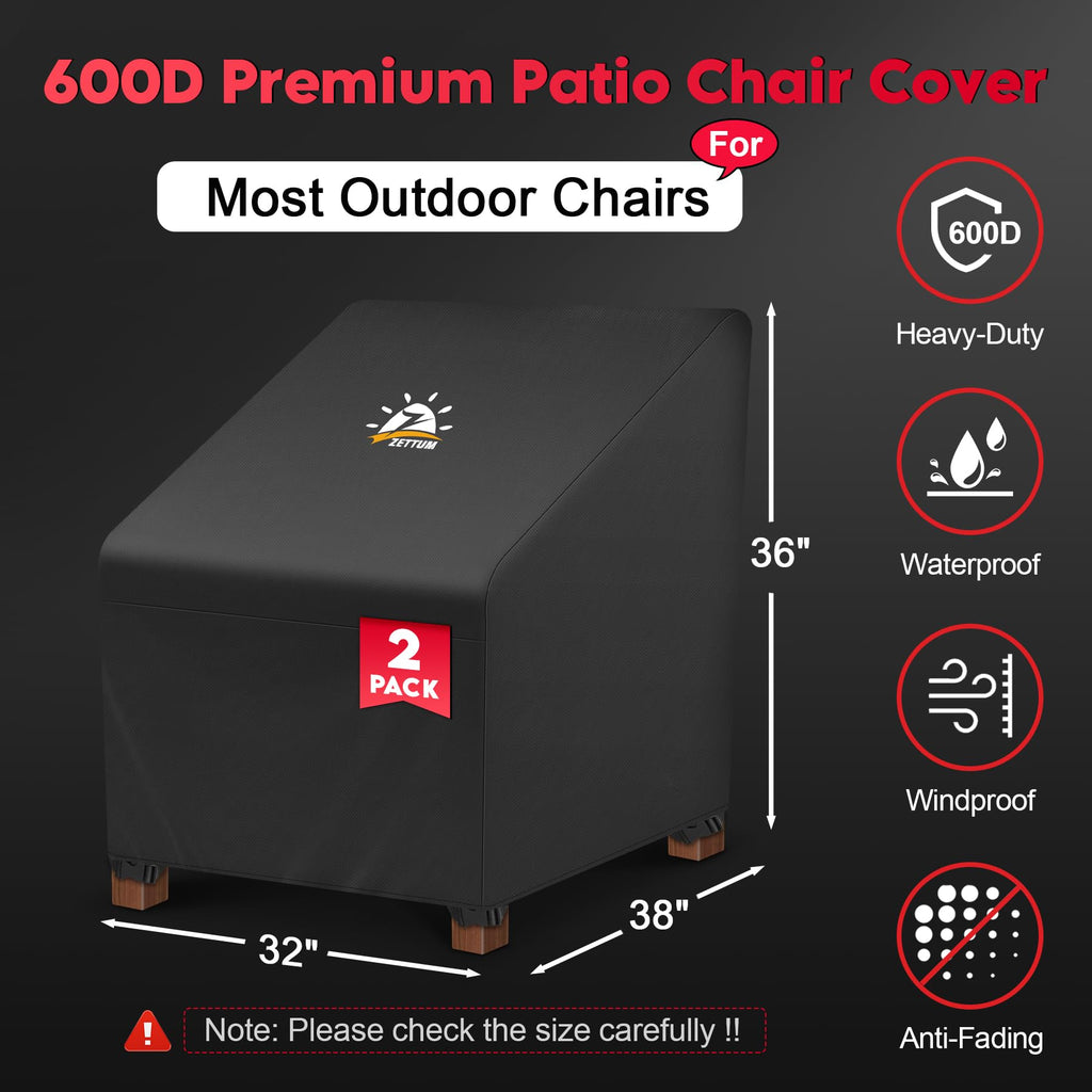 2 Pack - 600D Outdoor Chair Cover Waterproof & Heavy Duty, Lawn Lounge Furniture Cover for Wicker, Swivel, Rocking