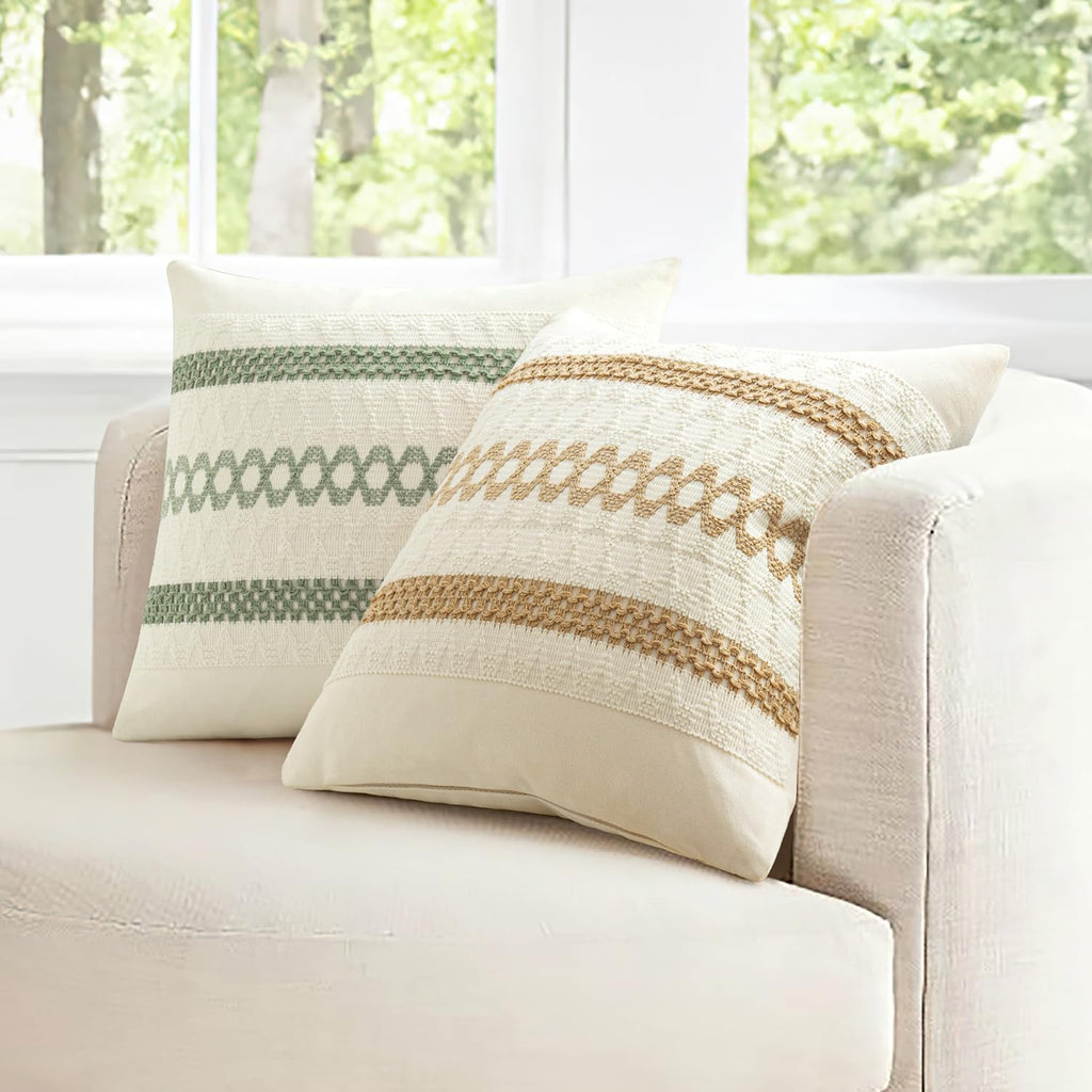 Set of 2 Sage Green Boho Decorative Lumbar Pillow Covers 12x20 Inch Farmhouse Rustic Couch Throw Pillows Modern