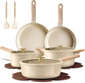 Pots and Pans Set, Ceramic Cookware Set, 14pcs | Healthy Induction Kitchen Set, with Silicone Lids, Easy Clean, Even