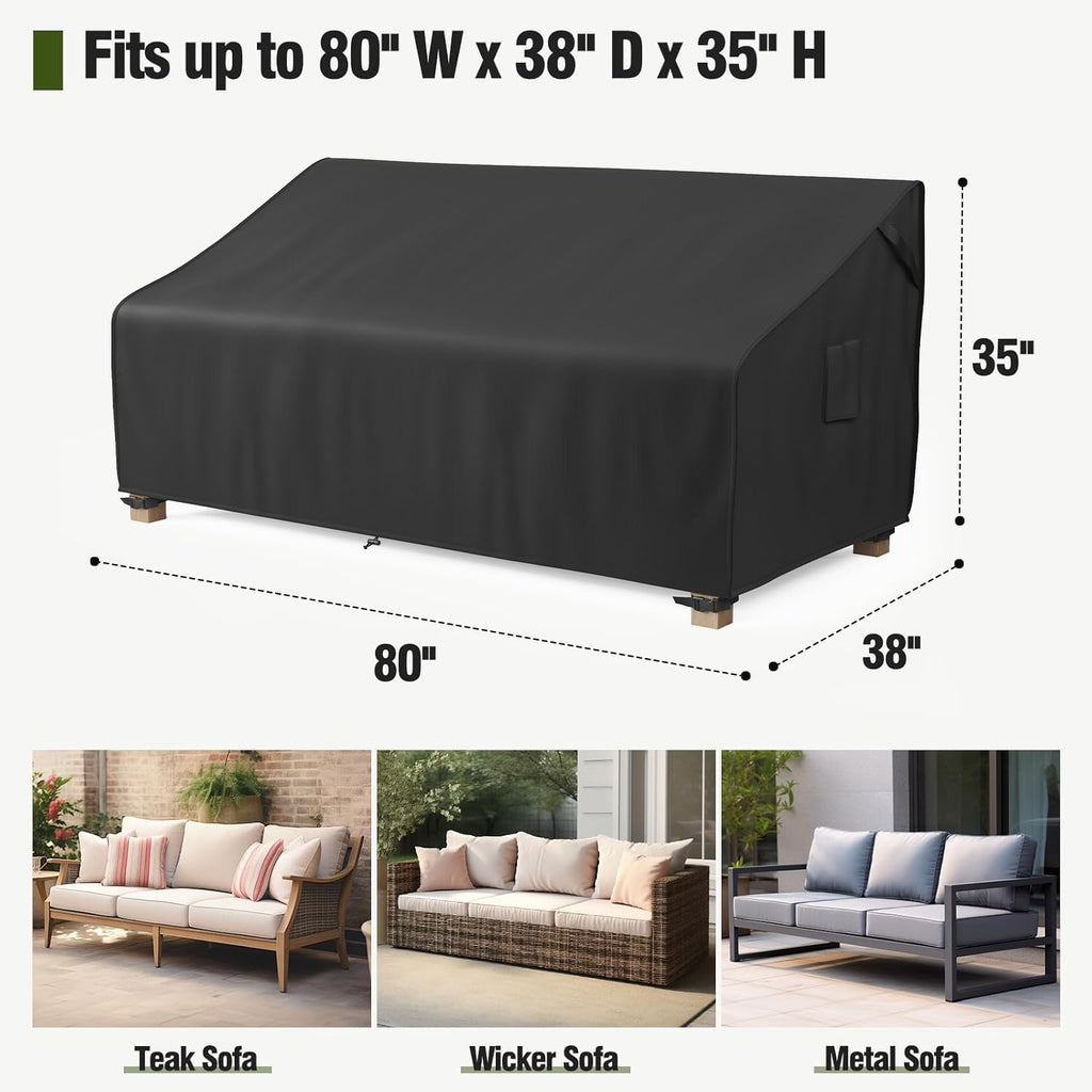 3-Seater Outdoor Couch Cover Waterproof, 80 Inch Patio Furniture Cover for Sofa, Heavy Duty Polyester &