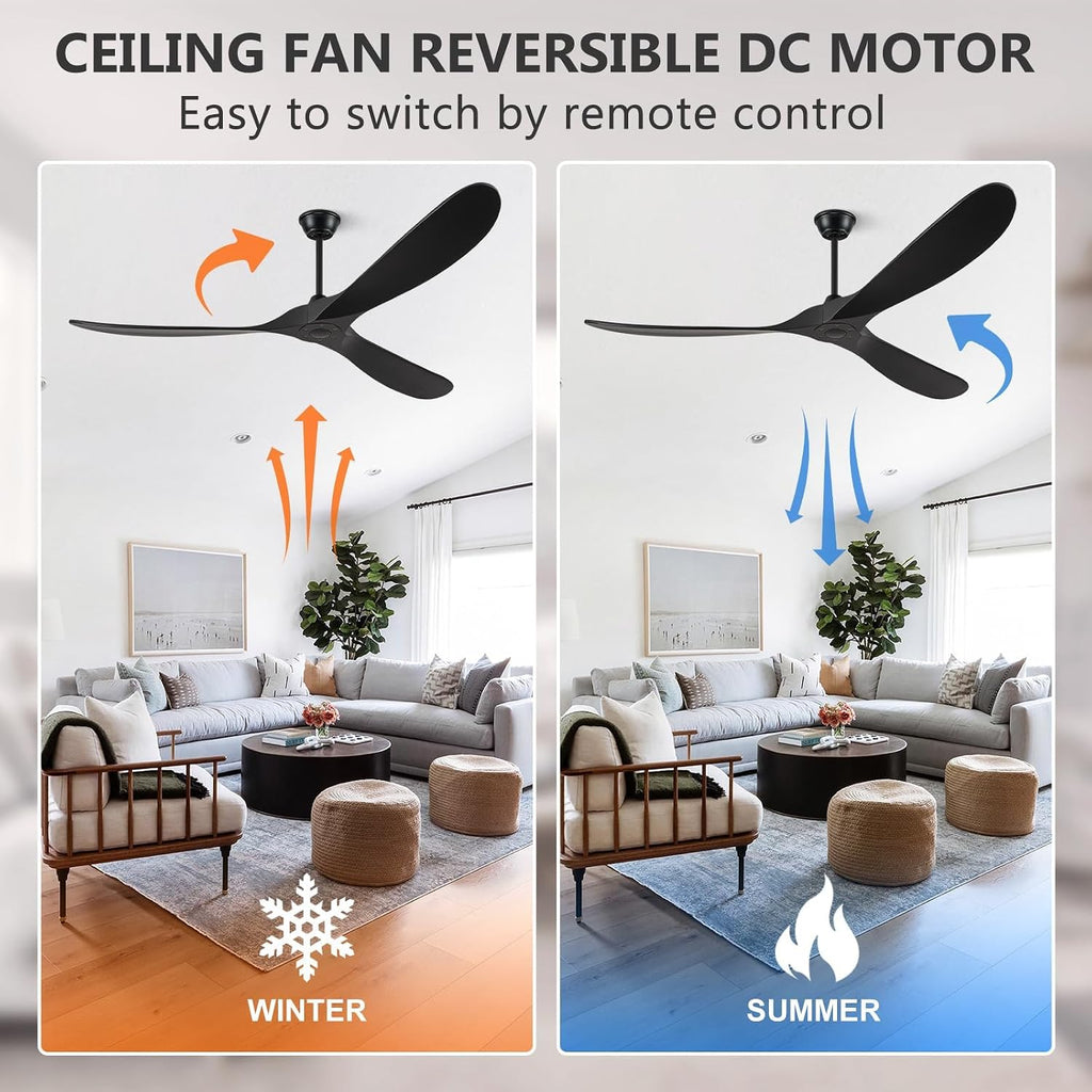 72 Inch Ceiling Fan With Remote And Wall Switch,Large Wood Ceiling Fan Without Light 3 Blades,Outdoor Ceiling Fans 6