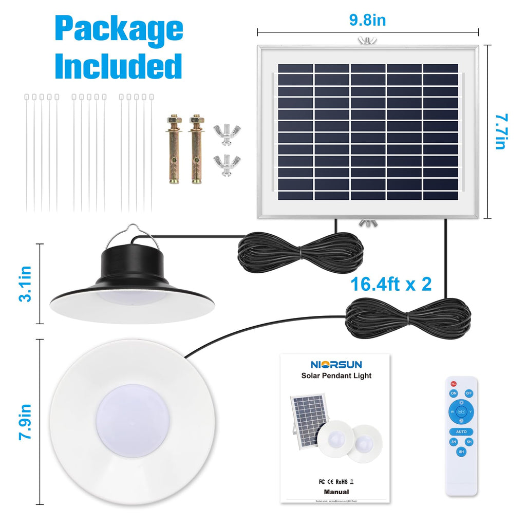 Solar Indoor Lights Outdoor, LED Solar Pendant Lights 3 Color Dimmable Lighting with Remote Control, Gazebo