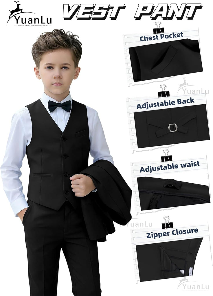 Boys Slim Fit Suits Kids Tuxedo Ring Bearer Outfit,Adjustable Waist