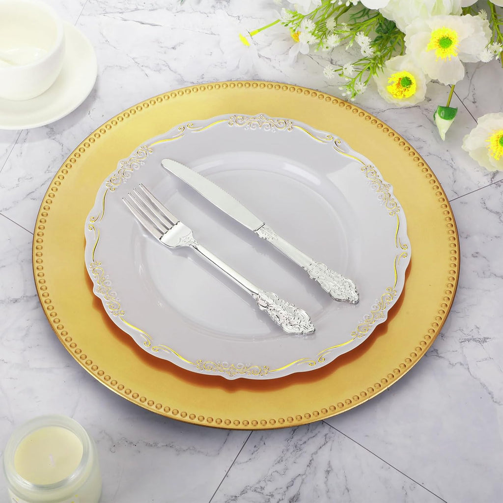 Inch Gold Beaded Round Charger Plates - Set of 36