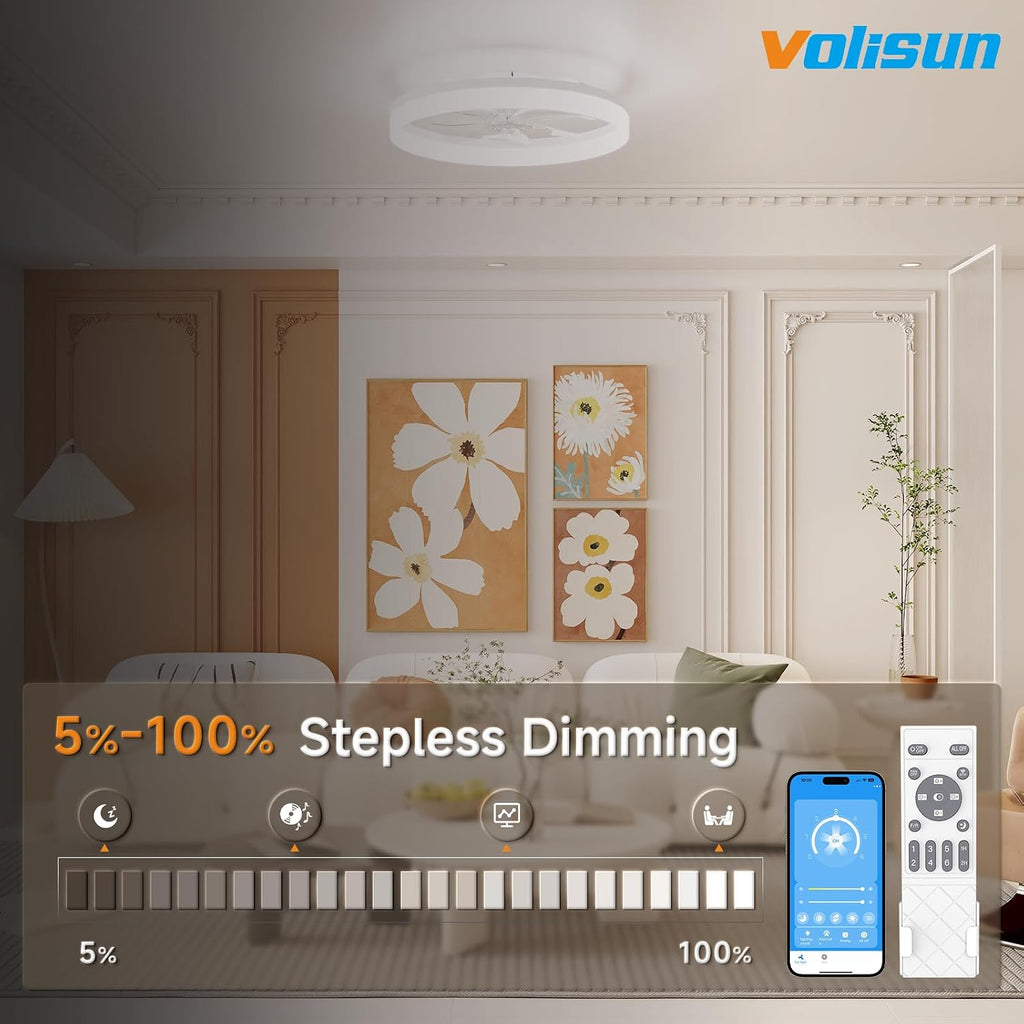 Low Profile Ceiling Fans with Lights and Remote, 23.6in Fandelier Ceiling Fan with Light