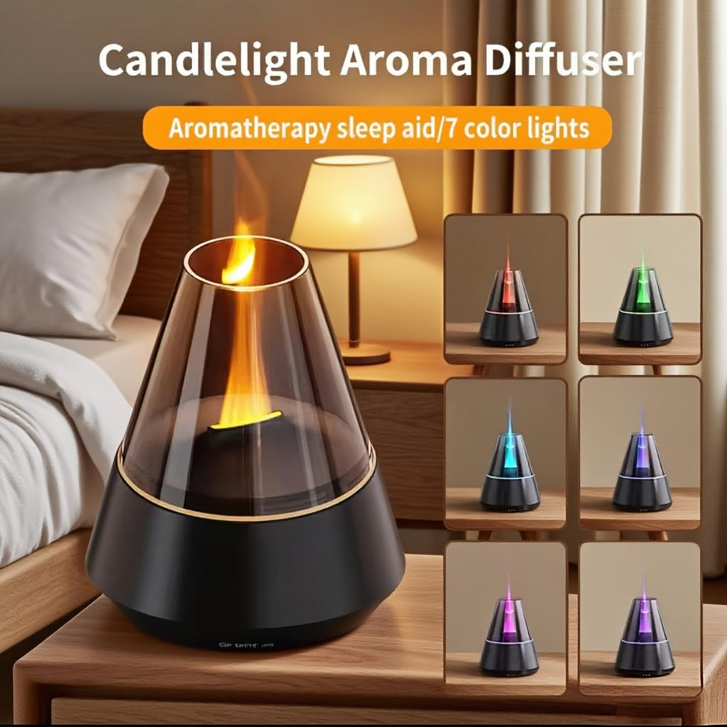 Essential Oil Diffuser, Luxury-Style Aromatherapy Diffuser with Candlelight Night Light Effect, Ultrasonic Cool Mist