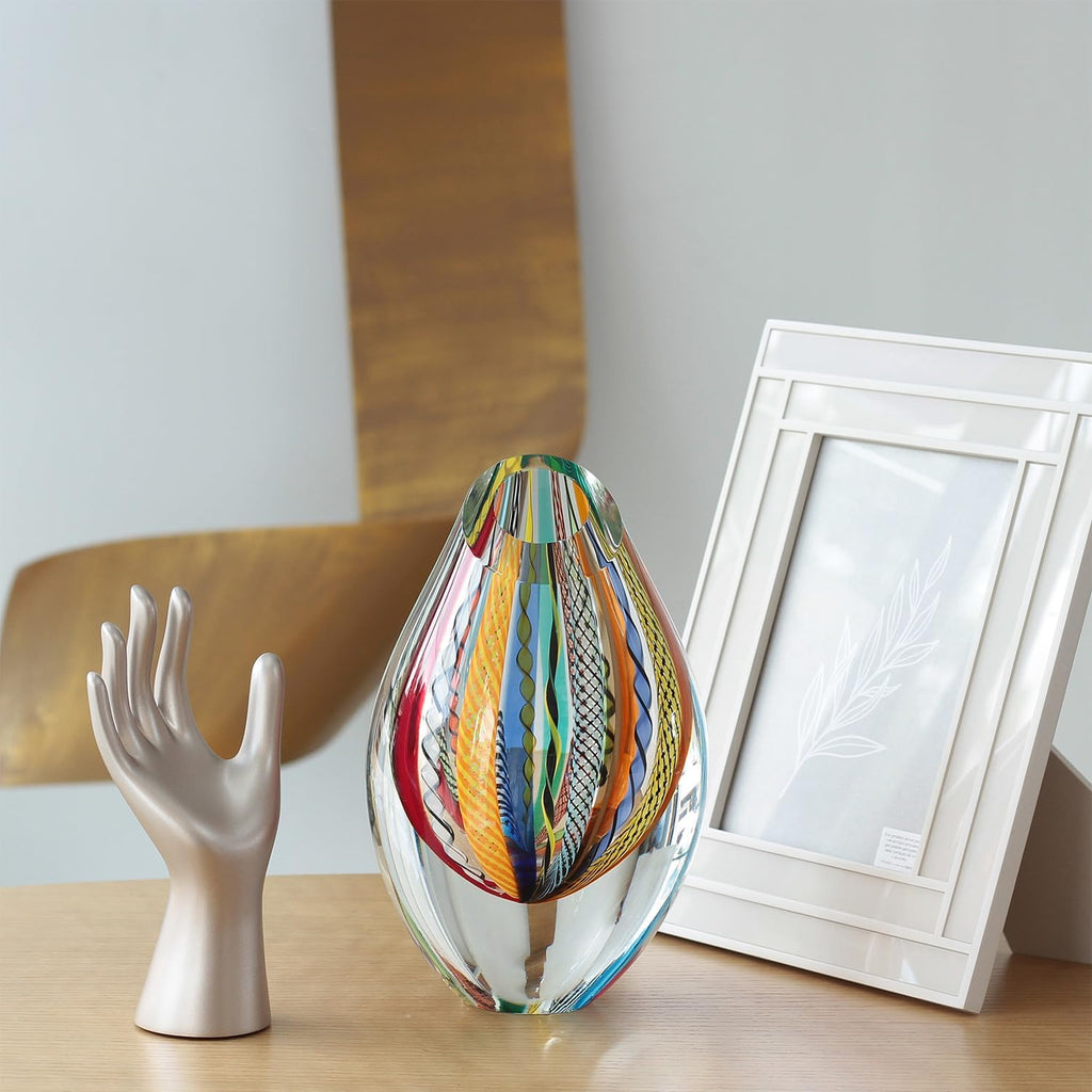 Murano Style Art Glass Drop Vase Hand Blown Colored Boho Effect Home Decor | Hand Blown Glass Drop, Decorative Table