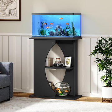 10 Gallon Fish Tank Stand, Wooden Aquarium Stand with 3-Tier Storage Shelves, Heavy Duty Turtle Reptile Terrarium