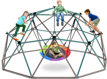10 ft Climbing Dome Swing Set with Saucer Swing for Kids Outdoor | ASTM Certified Jungle Gym with 3D Assembly Video