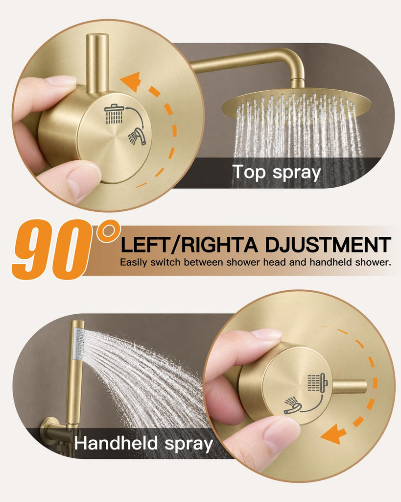 Shower Faucet Set with Rough-in Valve Trim Kit,Brushed Gold