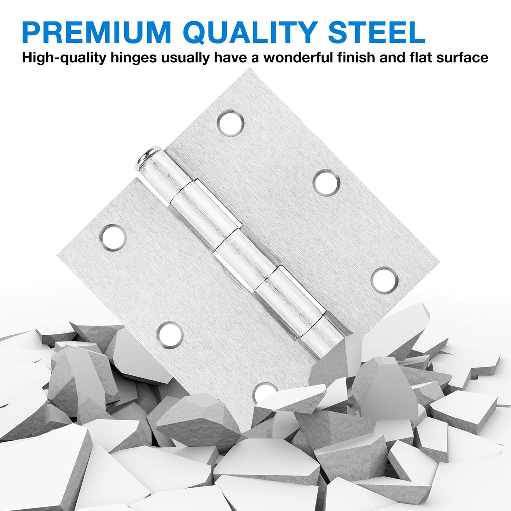 18 Pack Brushed Nickel 3.5" Door Hinge Interior Square Corners