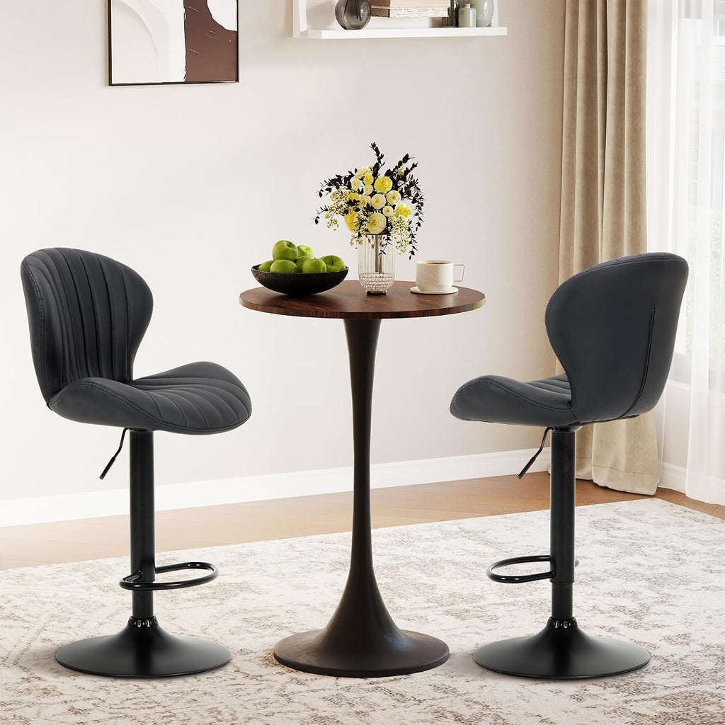 Bar Stools Set of 4, Modern Swivel Bar Chairs, Adjustable Faux Leather Upholstered Barstools Counter Height with High