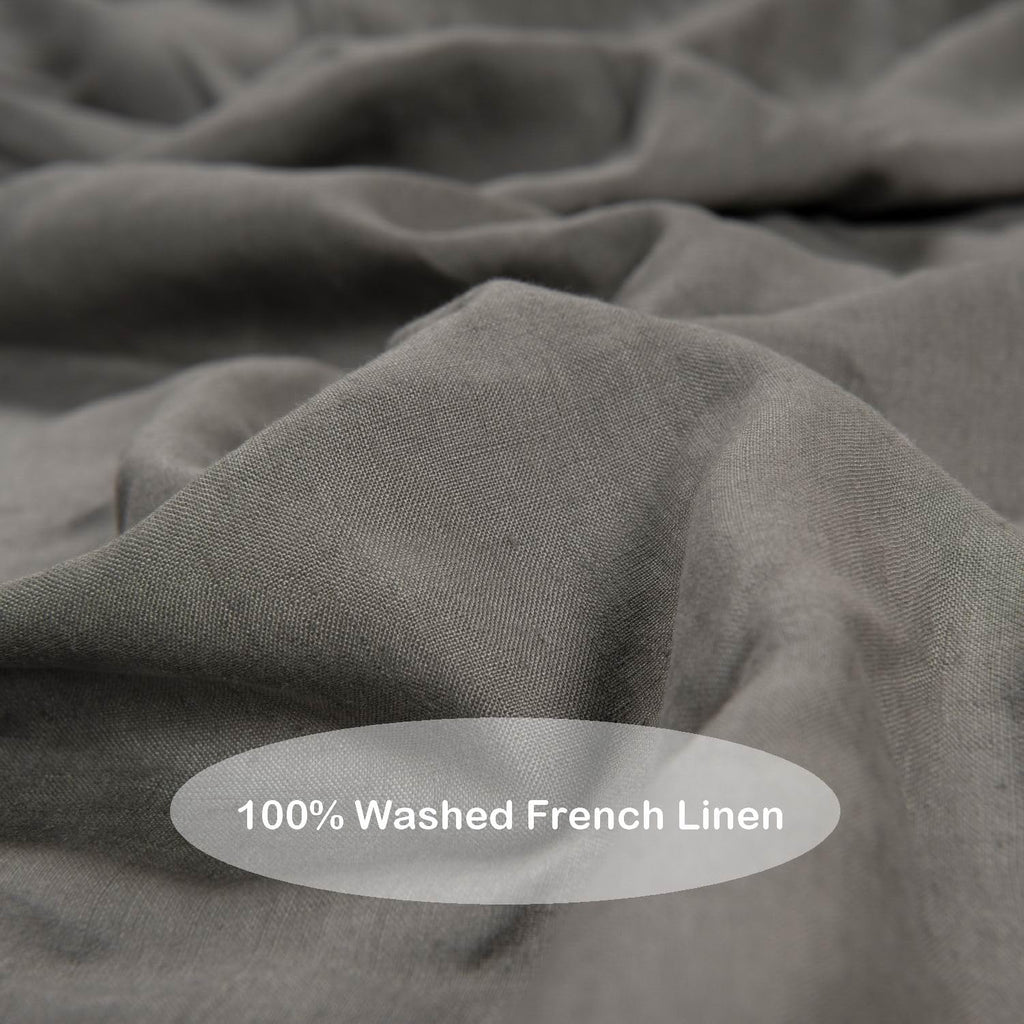 100% Washed French Linen Sheet Set - Charcoal Linen-4 Pieces (1 Flat Sheet, 1 Fitted Sheet & 2 Pillowcases)