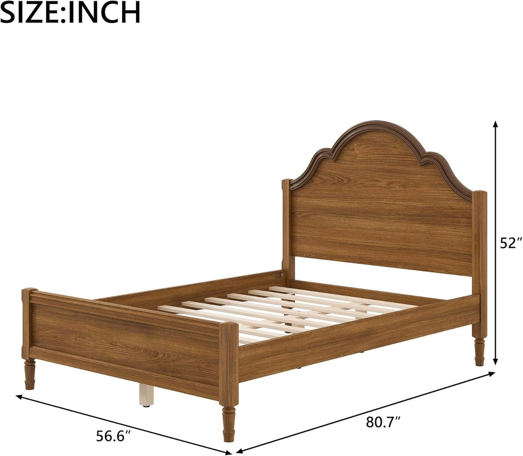 Rustic Vintage Full Wood Bed Frame with Retro Style Tall Headboard, Farmhouse Wooden Bed Frames Full Platform Bed