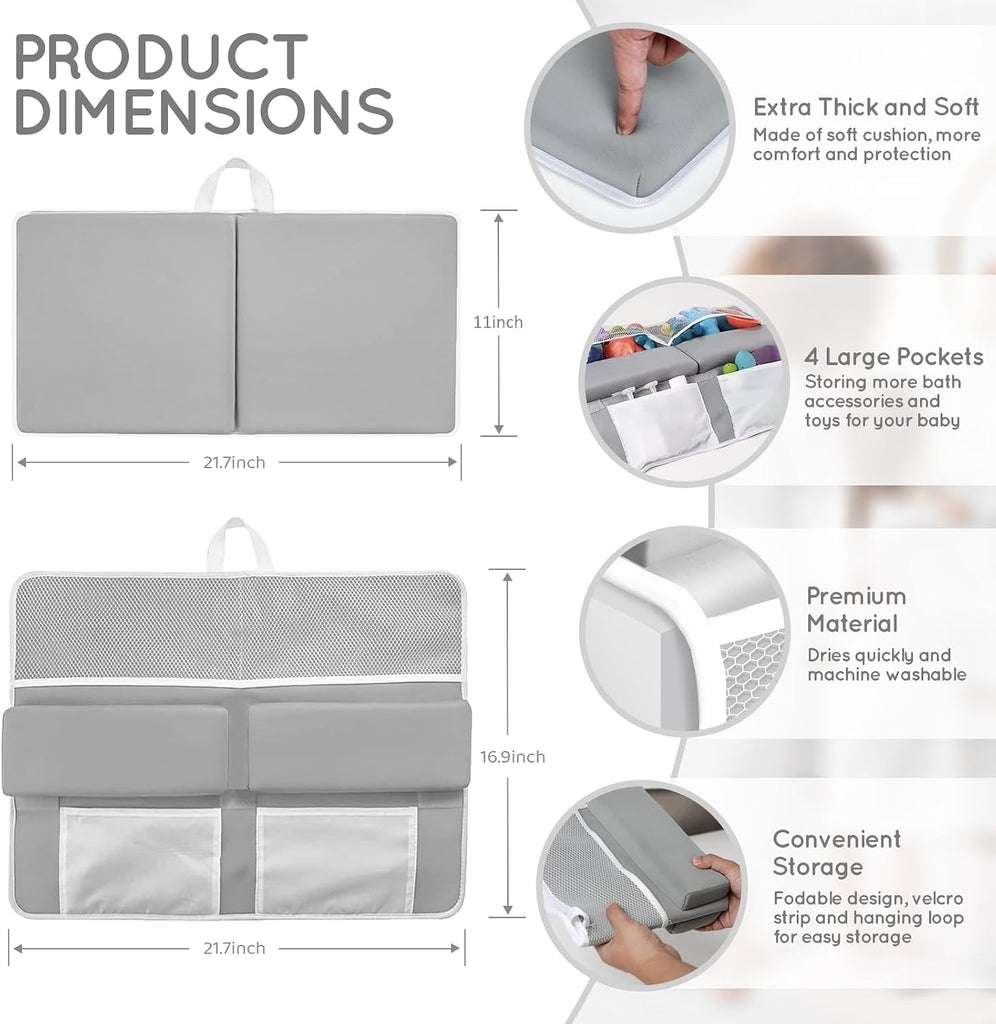 Comfortable Bath Kneeler and Elbow Kneeling Rest Pad for Baby Bathing Parents - Painless Foam Mat with Toy Organizer