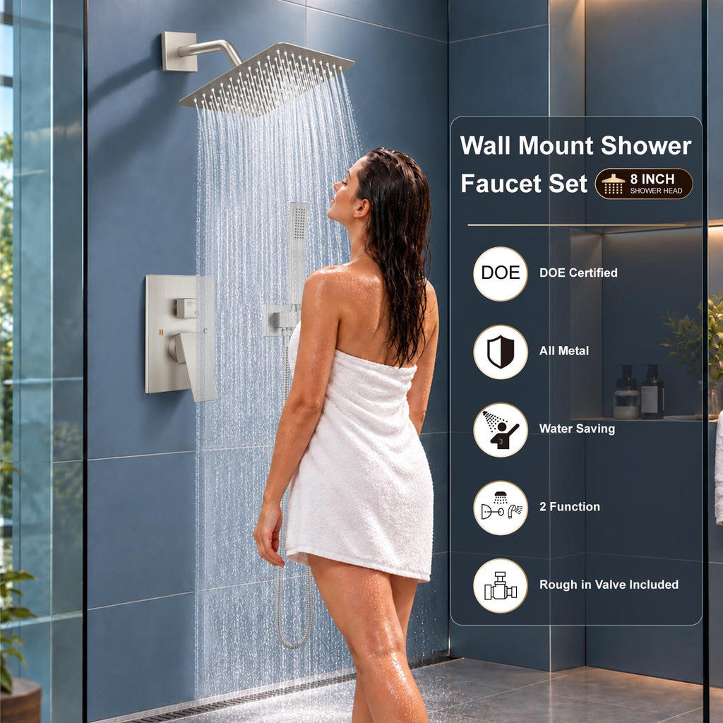 Shower Faucet Set with Handheld Sprayer,8 Inch,Brushed Nickel