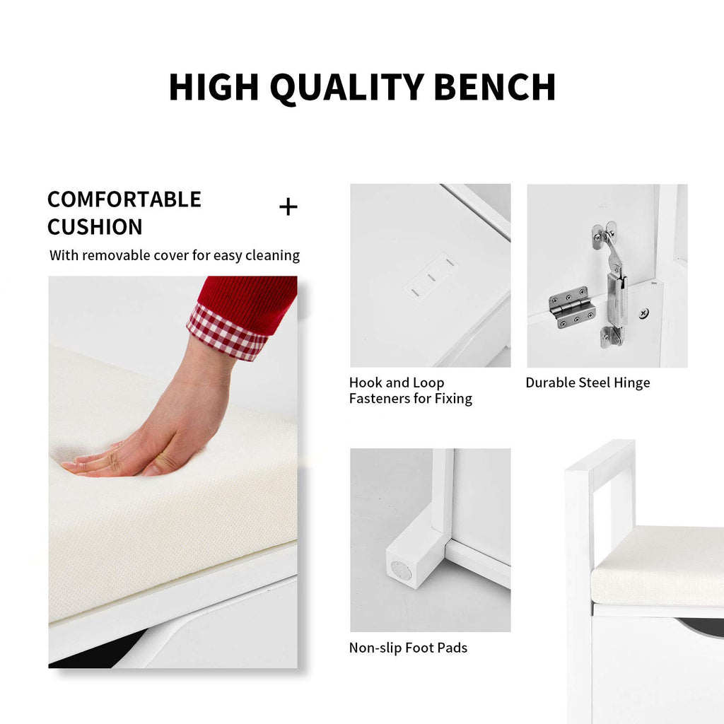 Shoe Storage Bench with Cushion, Entryway Storage Benches, End of Bed Bench, Wood Shoe Bench with Seat, 34" L×15"