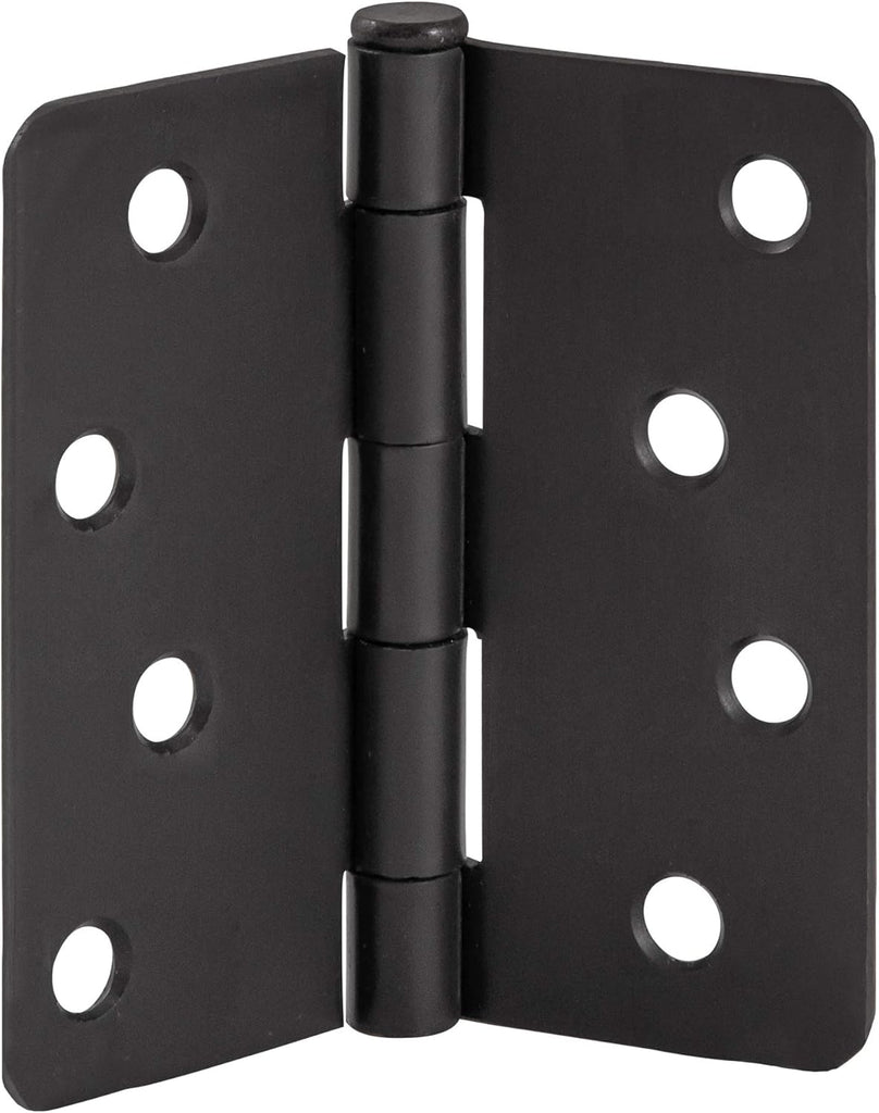 Interior Door Hinges, 4.0 in. x 4.0 in., Rounded, 1/4-in. Radius, Steel, Pre-Lubricated, Door Hardware, Matte Black
