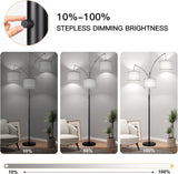 Dimmable Floor Lamp, 3 Lights Black Arc Floor Lamp, Modern Tall Standing Tree Lamp with Grey Linen Shades & Heavy Base