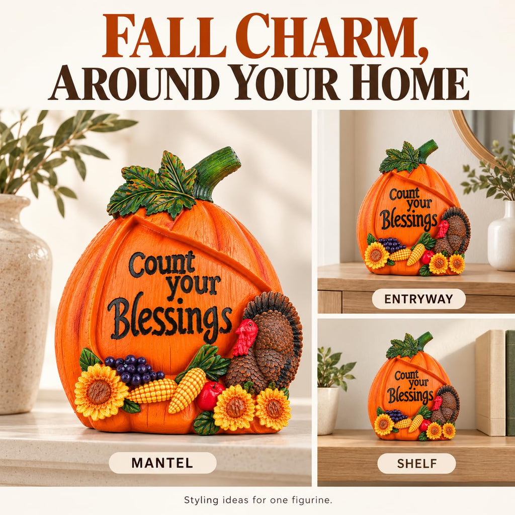 7.5" Fall Pumpkin Turkey Figurine, Thanksgiving Table Decor