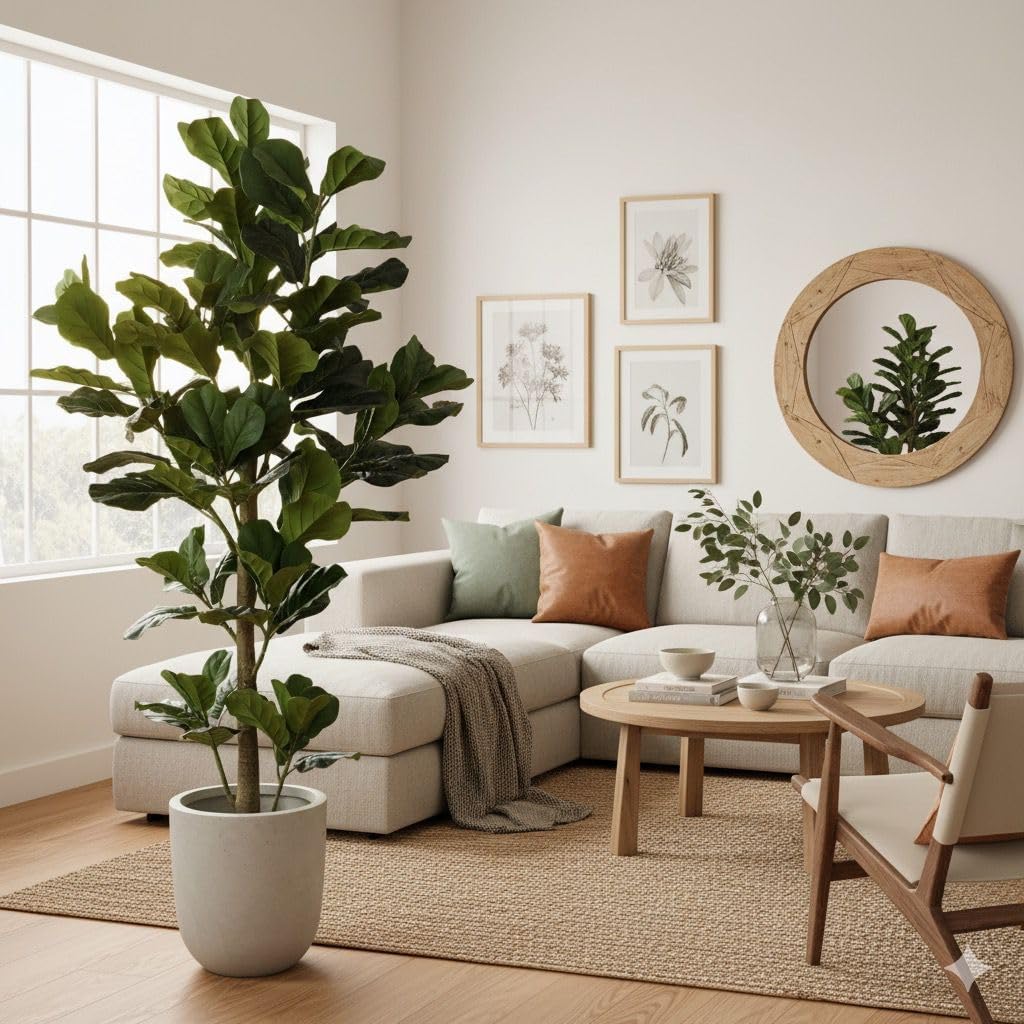 Artificial Fiddle Leaf Fig Tree 6ft Tall, Decorative 180CM Faux Plant, Fake Ficus lyrata Silk Trees