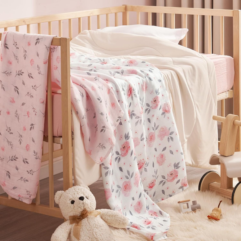 Muslin Swaddle Blankets for Newborn, Large 47x 47 Inches 4 Pack Organic Soft Breathable Receiving Blankets