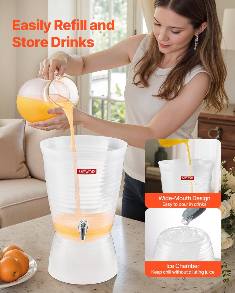 Beverage Dispenser, 2.64 Gallon Drink Dispenser for Parties, Plastic Juice Dispensers with Spigot Ice Chamber, Iced