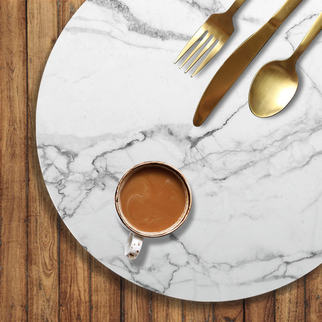 Round Leather Placemats Set of 4 PU Waterproof Non-Slip Washable Heat Resistant Place Mat Dining Table - Marble White