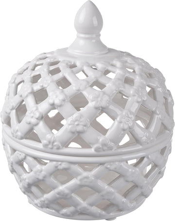 A&B Home Ceramic Lidded Jar White Porcelain Jar Home Décor Tabletop Decorative 8" x 8" x 10"