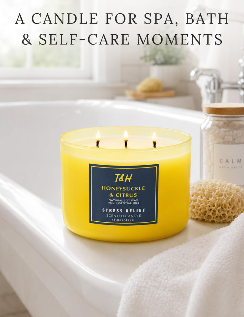 Honeysuckle Citrus Scented Soy Candle, Large 3-Wick Candle 15.8 oz